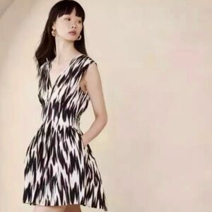 Banana Republic Cici Poplin Mini Dress Cream Black Sz 10T Tall